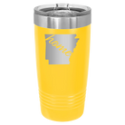 Laser etched yellow 20 oz vacuum insulated tumbler with 'Arkansas Home' design