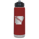 Laser etched maroon 20 oz vacuum insulated water bottle with 'Arkansas Home' design