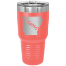 Laser etched coral 30 oz vacuum insulated tumbler with 'Arkansas Home' design