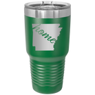 Laser etched green 30 oz vacuum insulated tumbler with 'Arkansas Home' design