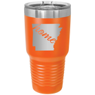 Laser etched orange 30 oz vacuum insulated tumbler with 'Arkansas Home' design