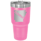 Laser etched pink 30 oz vacuum insulated tumbler with 'Arkansas Home' design