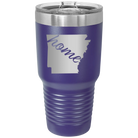 Laser etched purple 30 oz vacuum insulated tumbler with 'Arkansas Home' design