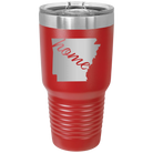 Laser etched red 30 oz vacuum insulated tumbler with 'Arkansas Home' design