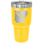 Laser etched yellow 30 oz vacuum insulated tumbler with 'Arkansas Home' design