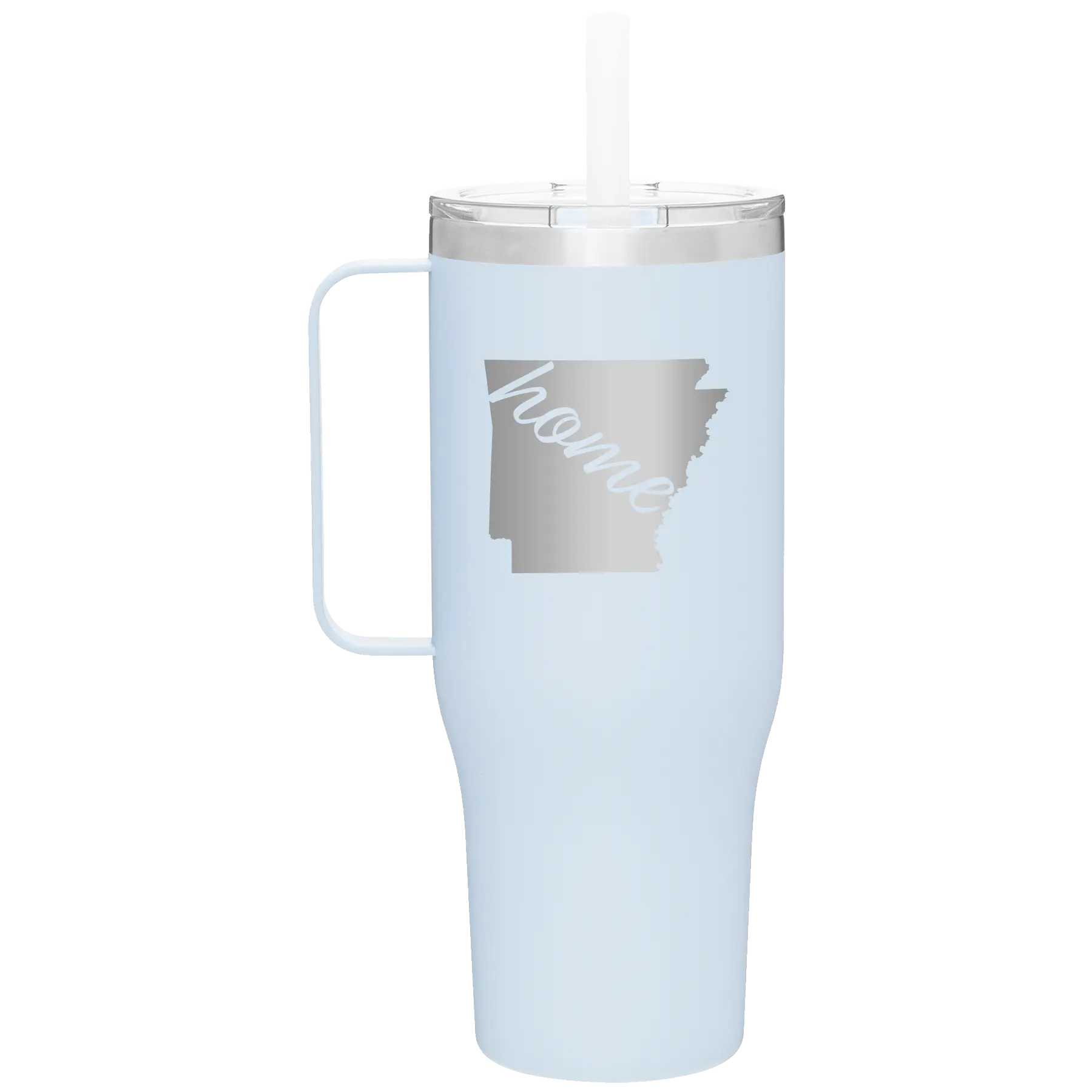 Laser etched landfall 40 oz vacuum insulated tumbler mug with 'Arkansas Home' design