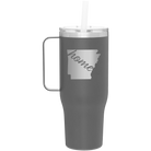 Laser etched slate 40 oz vacuum insulated tumbler mug with 'Arkansas Home' design