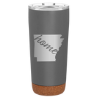 Laser etched storm gray 20 oz vacuum insulated tumbler with 'Arkansas Home' design