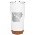 Laser etched white 20 oz vacuum insulated tumbler with 'Arkansas Home' design