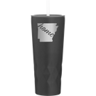 Laser etched black 20 oz vacuum insulated tumbler with 'Arkansas Home' design