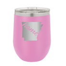 Laser etched light purple 12 oz vacuum insulated wine cup with 'Arkansas Home' design