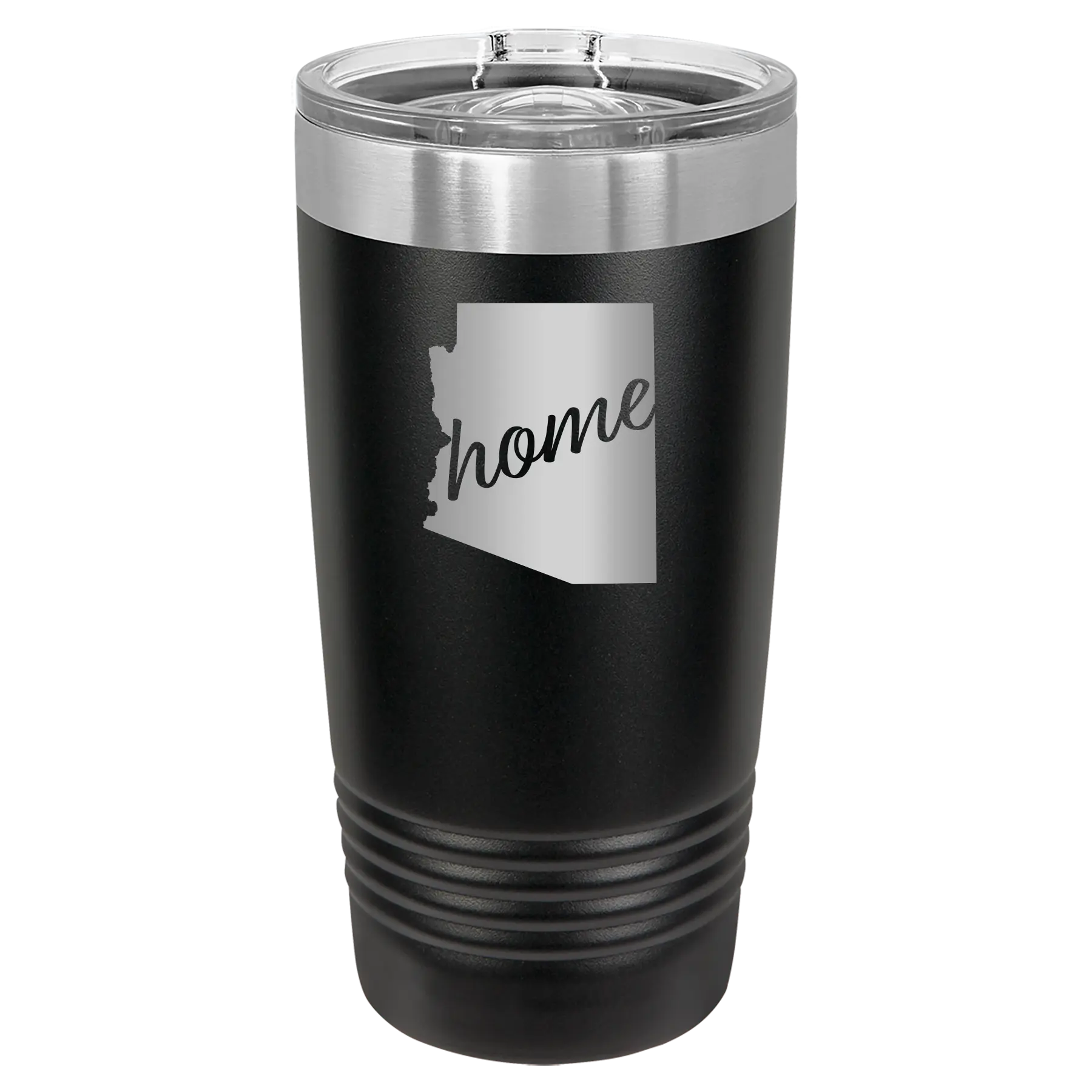 Laser etched black 20 oz vacuum insulated tumbler with 'Arizona Home' design