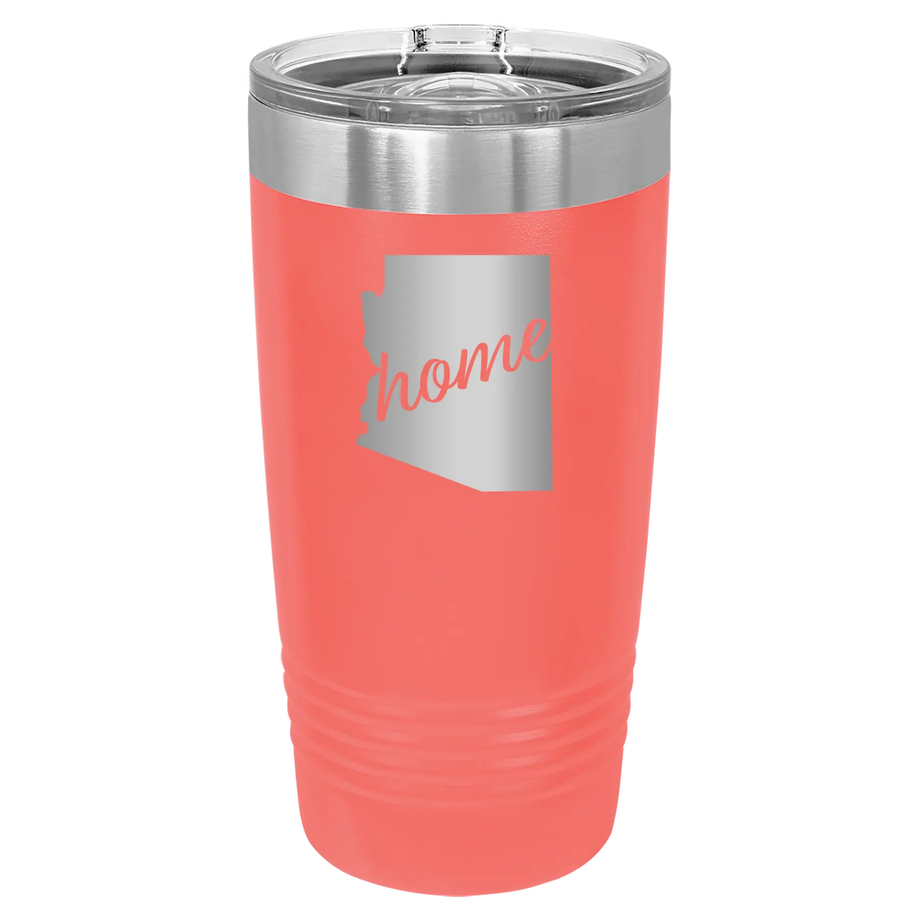 Laser etched coral 20 oz vacuum insulated tumbler with 'Arizona Home' design