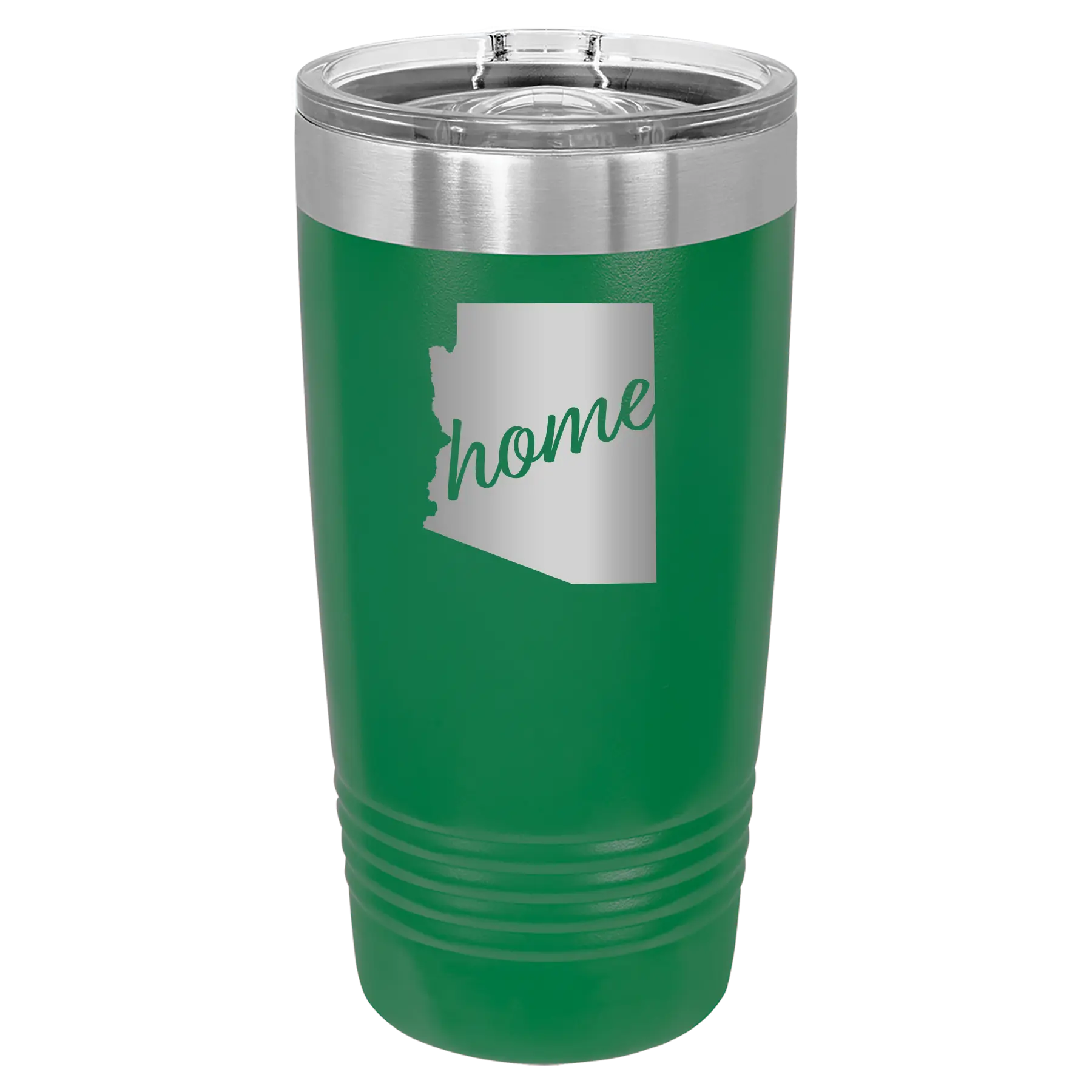 Laser etched green 20 oz vacuum insulated tumbler with 'Arizona Home' design