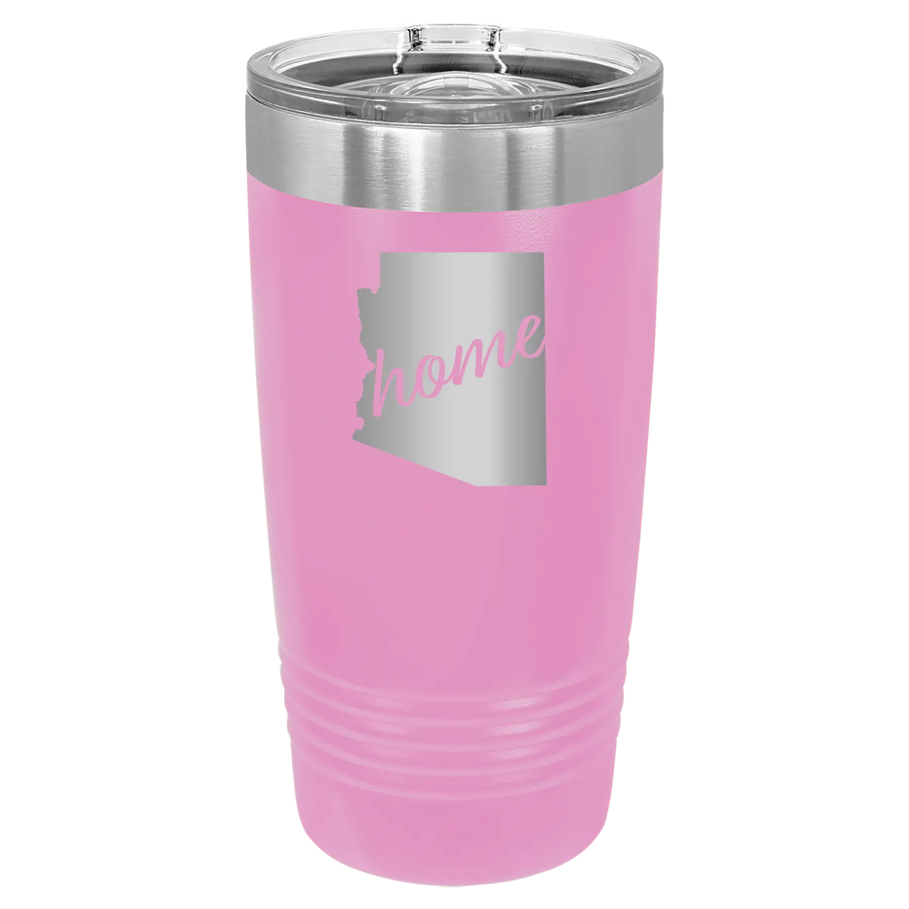 Laser etched light purple 20 oz vacuum insulated tumbler with 'Arizona Home' design
