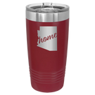 Laser etched maroon 20 oz vacuum insulated tumbler with 'Arizona Home' design