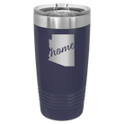 Laser etched navy 20 oz vacuum insulated tumbler with 'Arizona Home' design