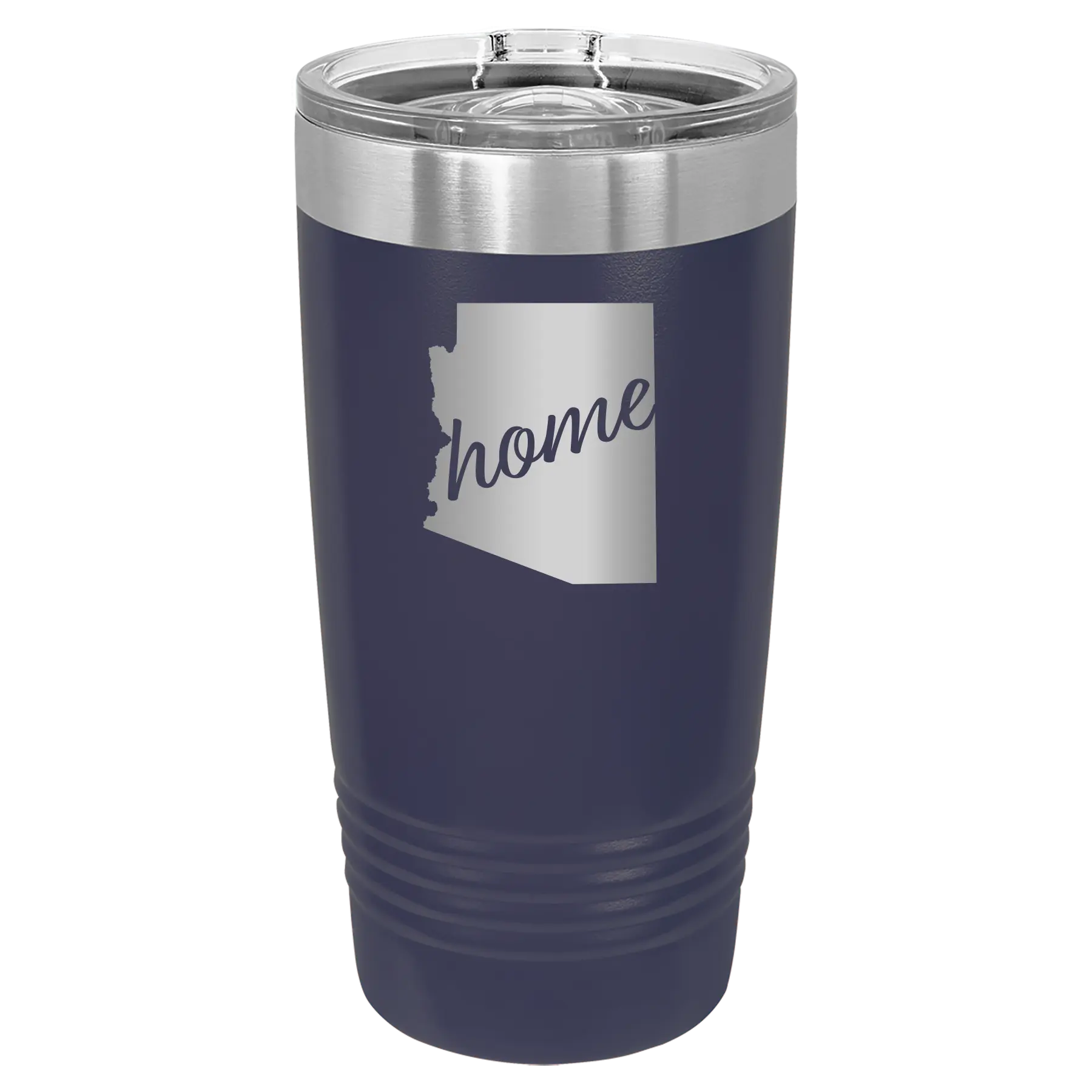 Laser etched navy 20 oz vacuum insulated tumbler with 'Arizona Home' design