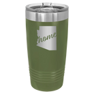 Laser etched olive green 20 oz vacuum insulated tumbler with 'Arizona Home' design