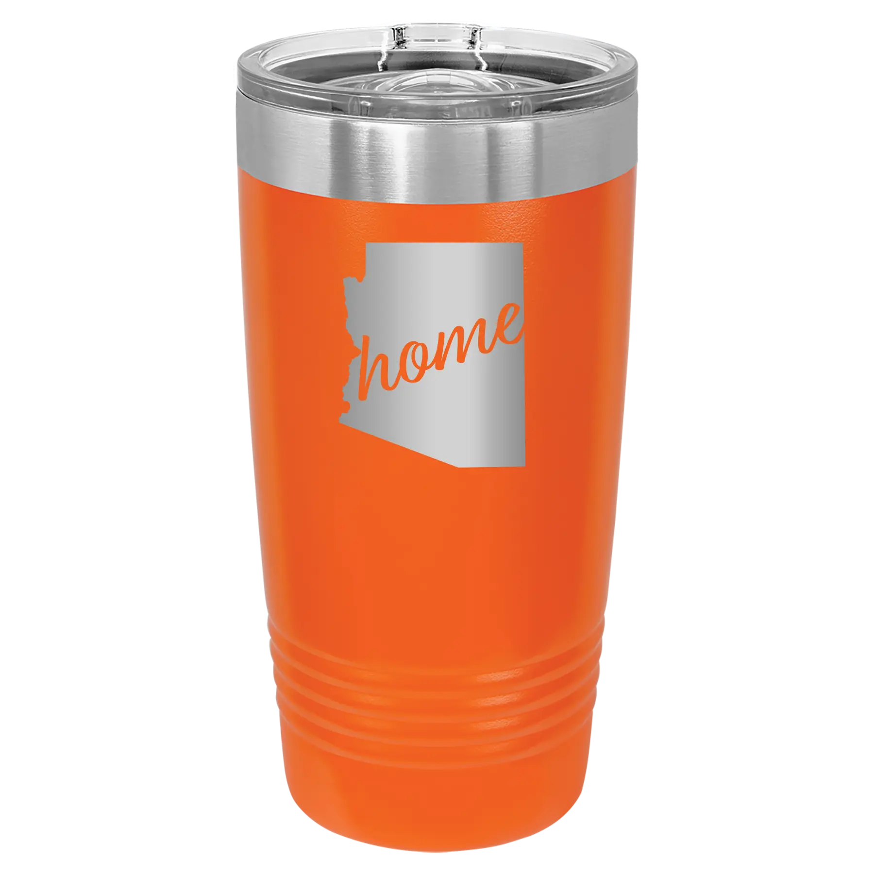 Laser etched orange 20 oz vacuum insulated tumbler with 'Arizona Home' design