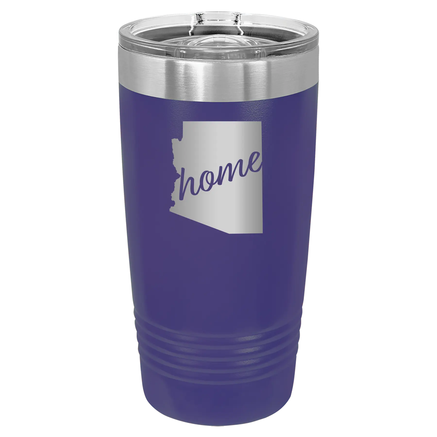 Laser etched purple 20 oz vacuum insulated tumbler with 'Arizona Home' design