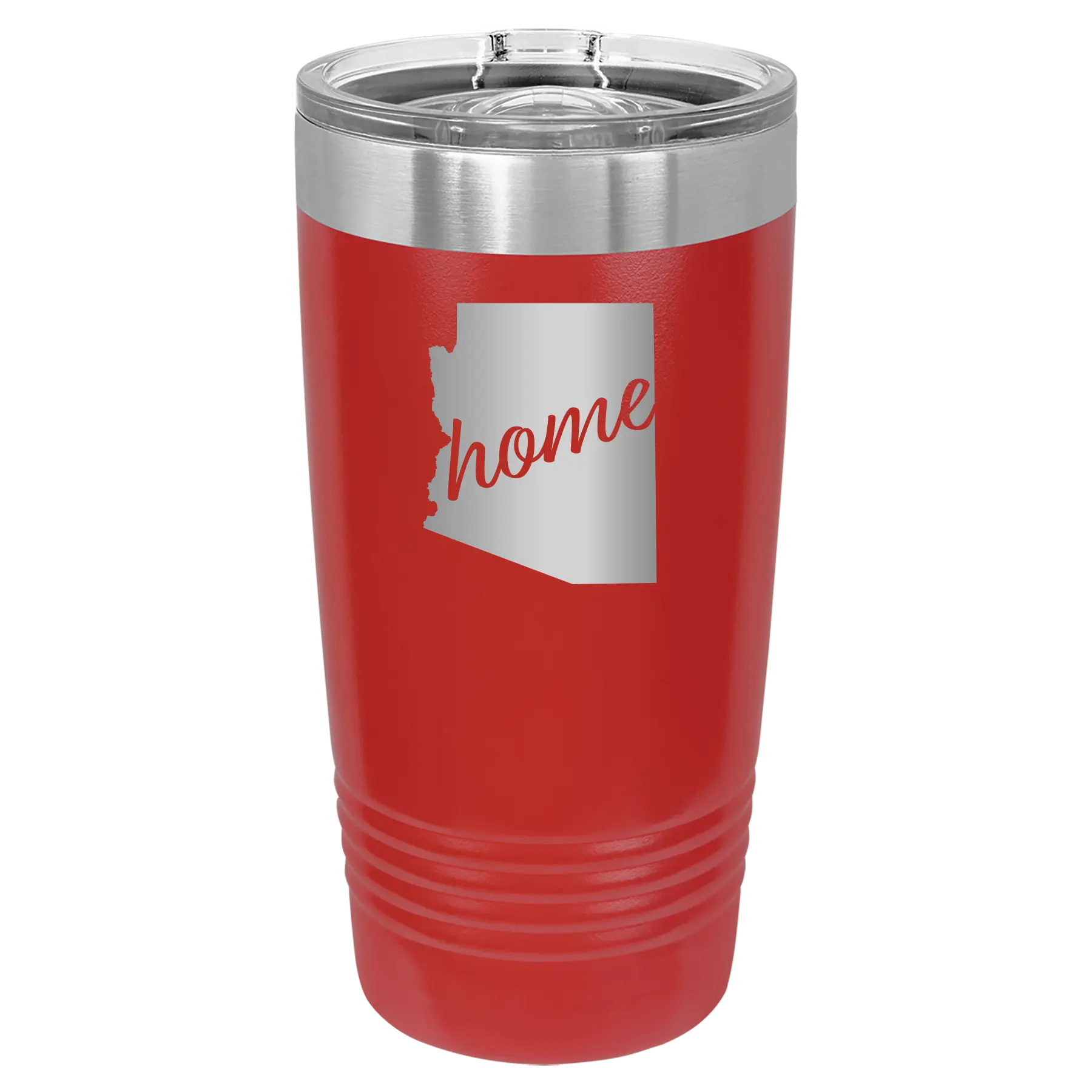 Laser etched red 20 oz vacuum insulated tumbler with 'Arizona Home' design