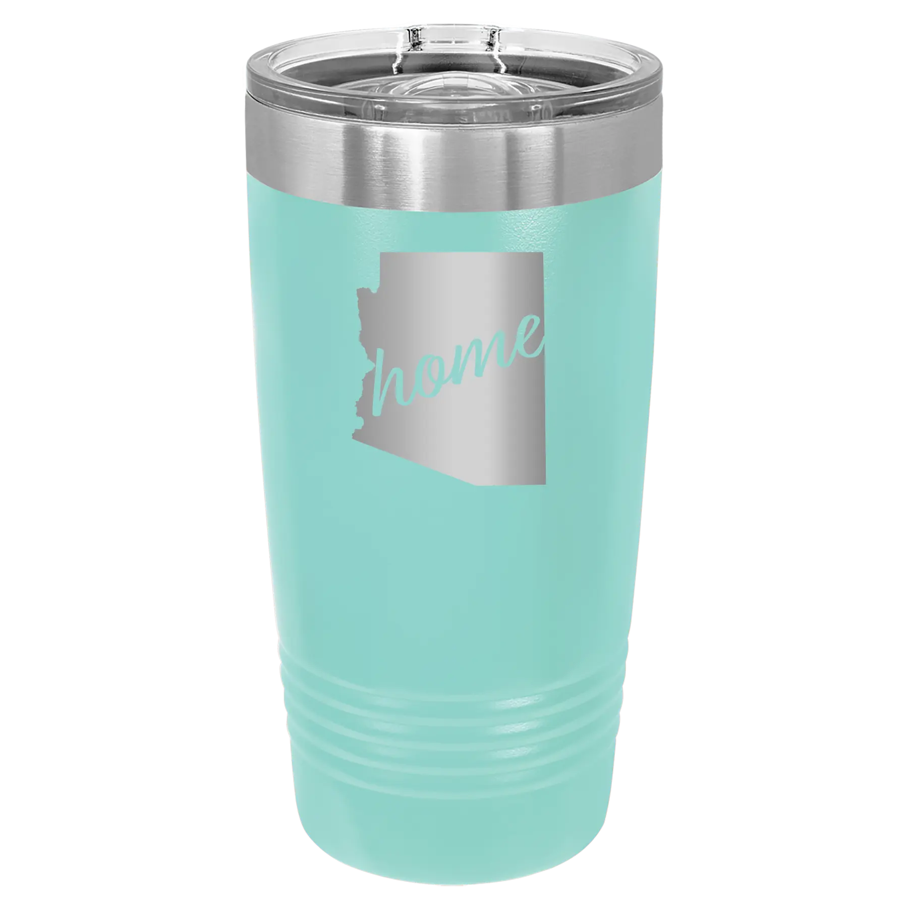 Laser etched teal 20 oz vacuum insulated tumbler with 'Arizona Home' design