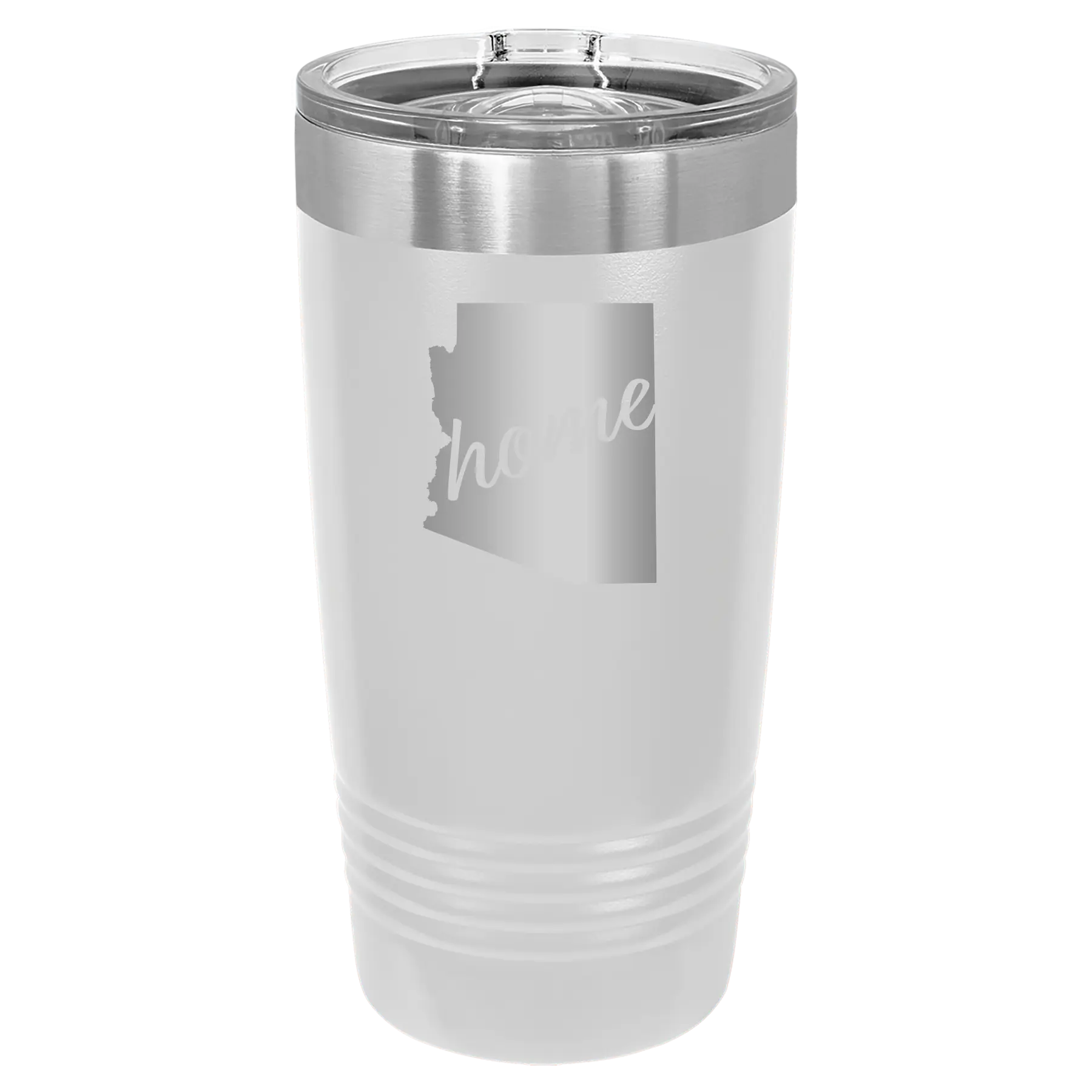 Laser etched white 20 oz vacuum insulated tumbler with 'Arizona Home' design
