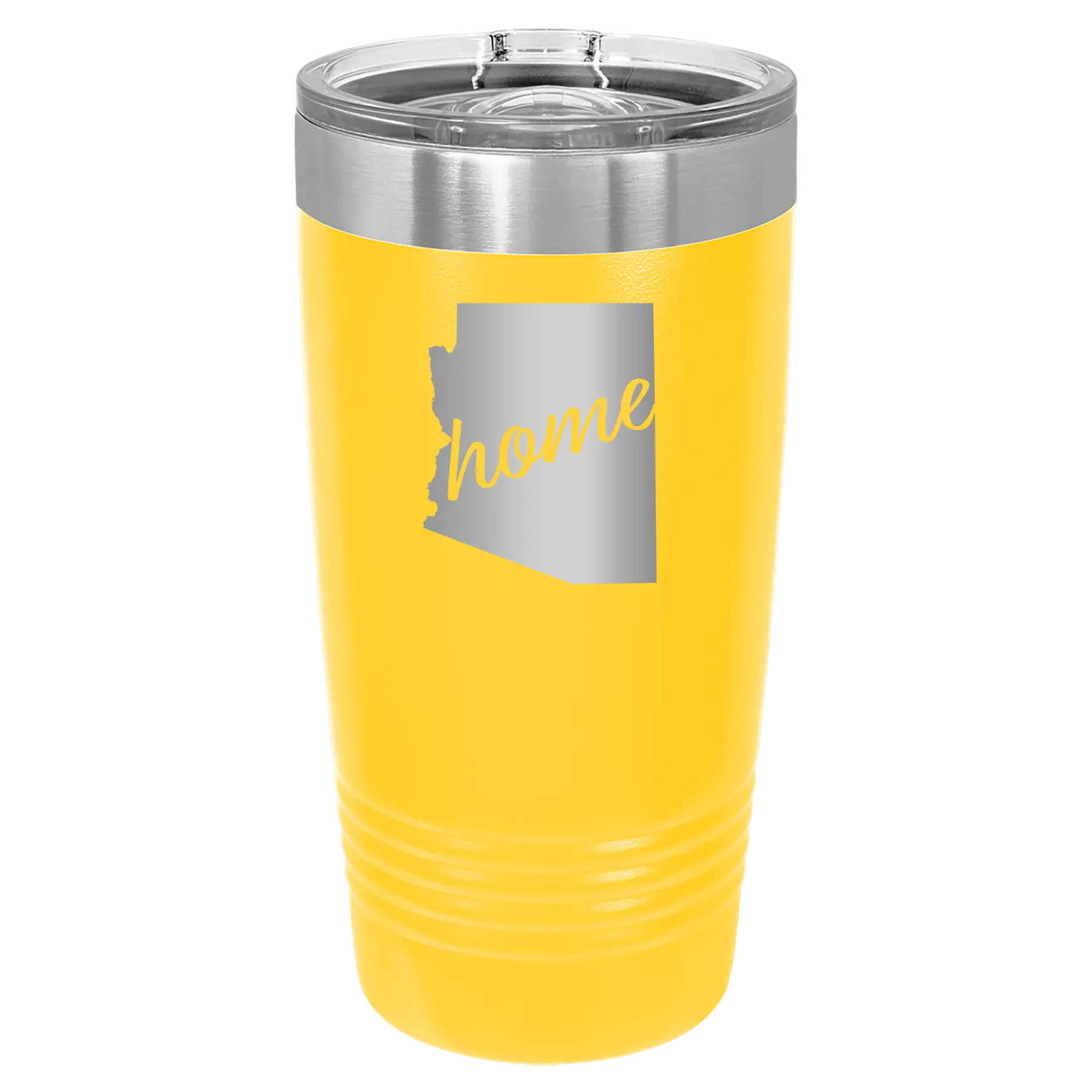 Laser etched yellow 20 oz vacuum insulated tumbler with 'Arizona Home' design