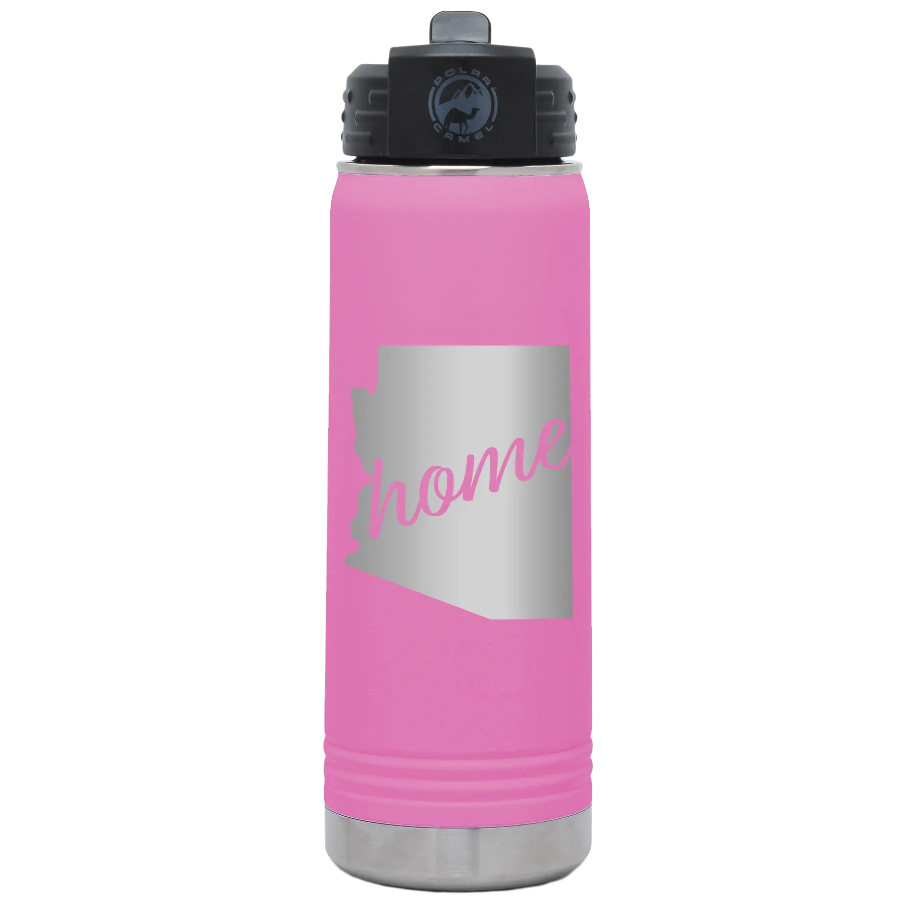 Laser etched light purple 20 oz vacuum insulated water bottle with 'Arizona Home' design