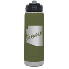 Laser etched olive green 20 oz vacuum insulated water bottle with 'Arizona Home' design