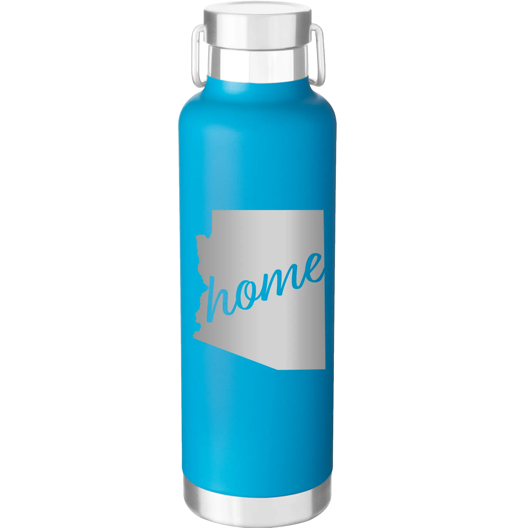 Laser etched aqua 24 oz vacuum insulated water bottle with 'Arizona Home' design