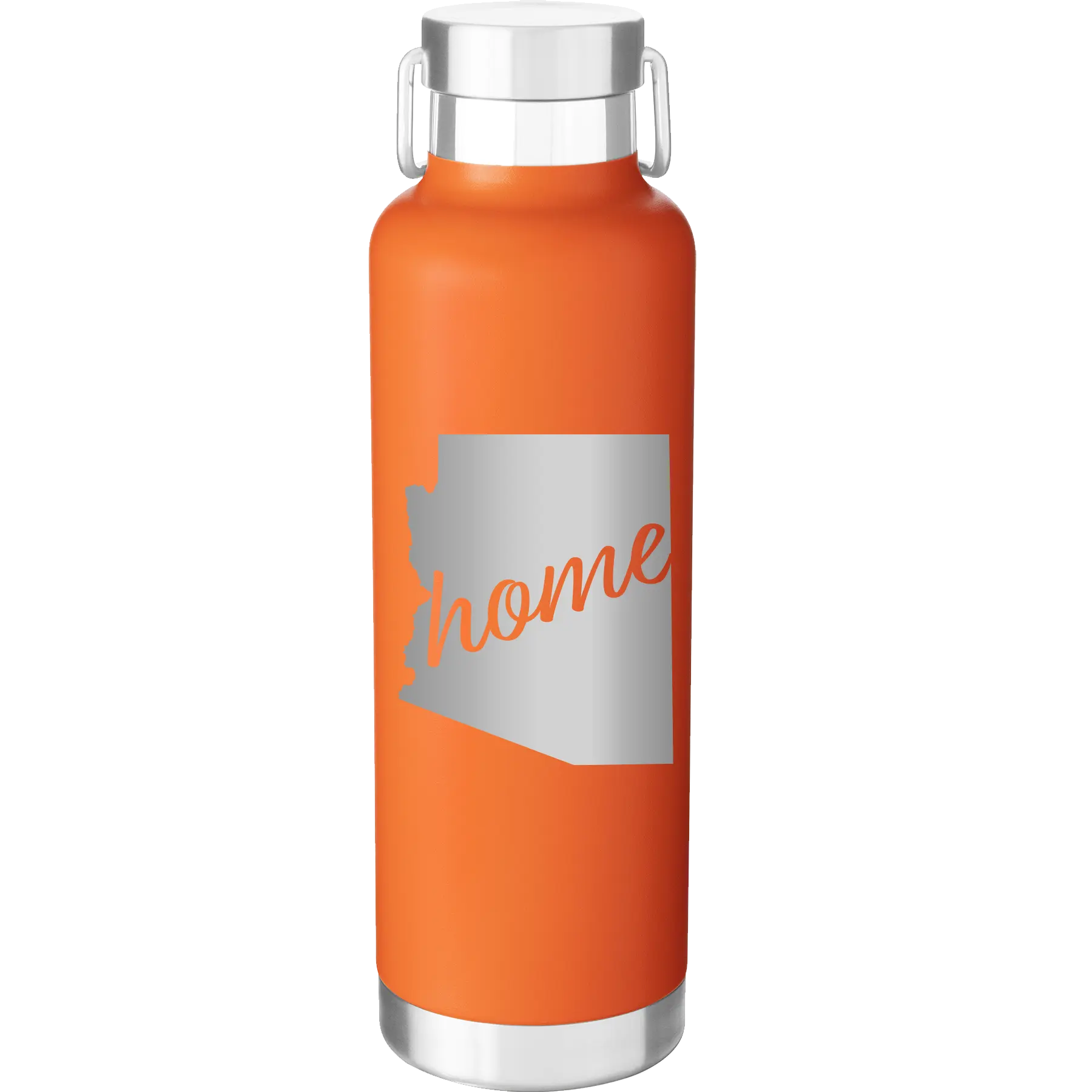 Laser etched orange 24 oz vacuum insulated water bottle with 'Arizona Home' design