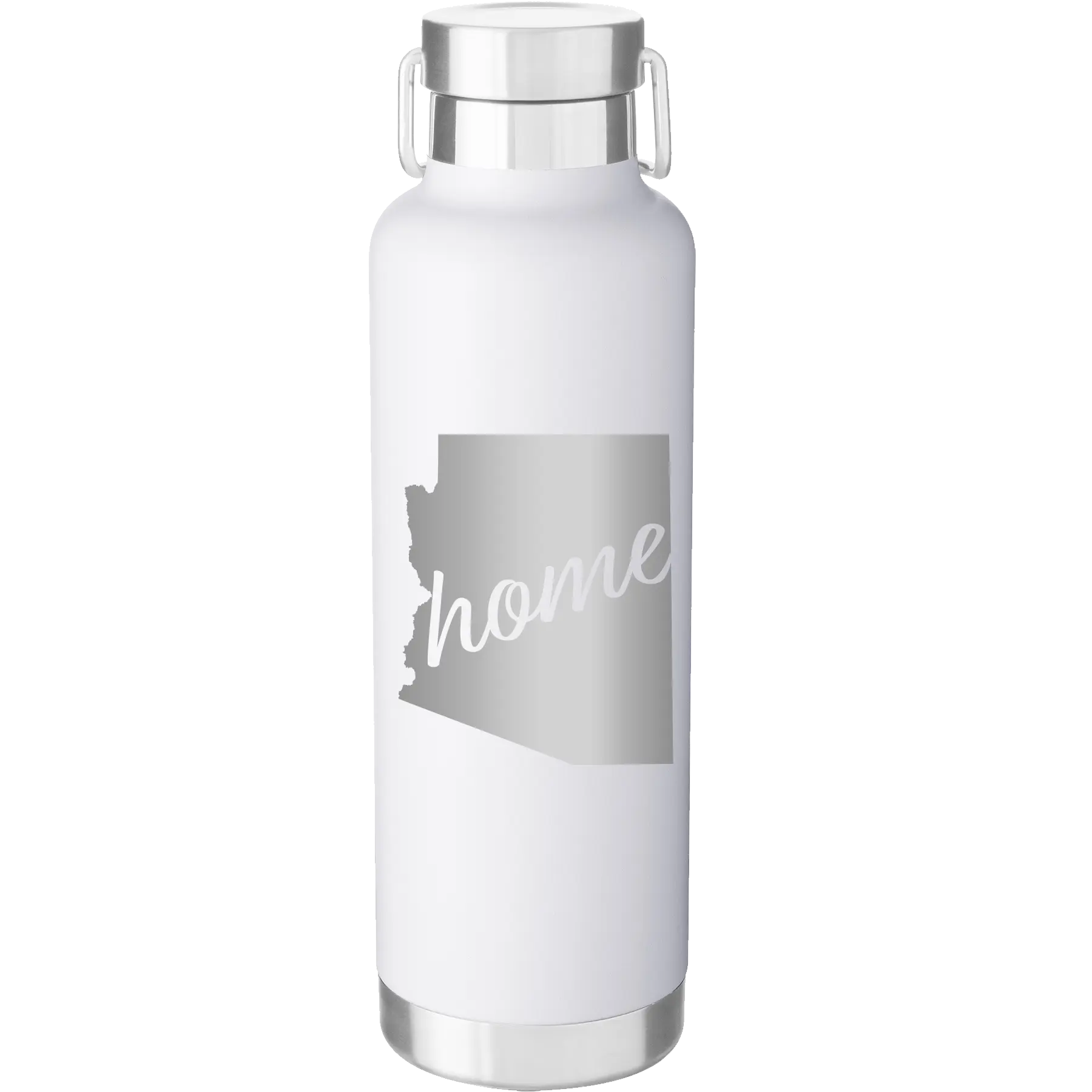 Laser etched white 24 oz vacuum insulated water bottle with 'Arizona Home' design