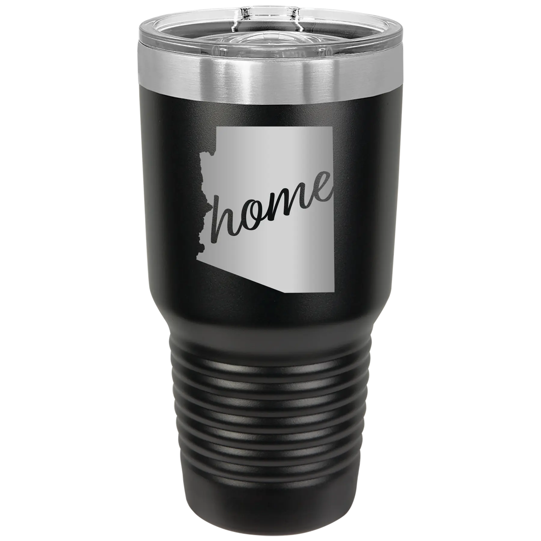 Laser etched black 30 oz vacuum insulated tumbler with 'Arizona Home' design
