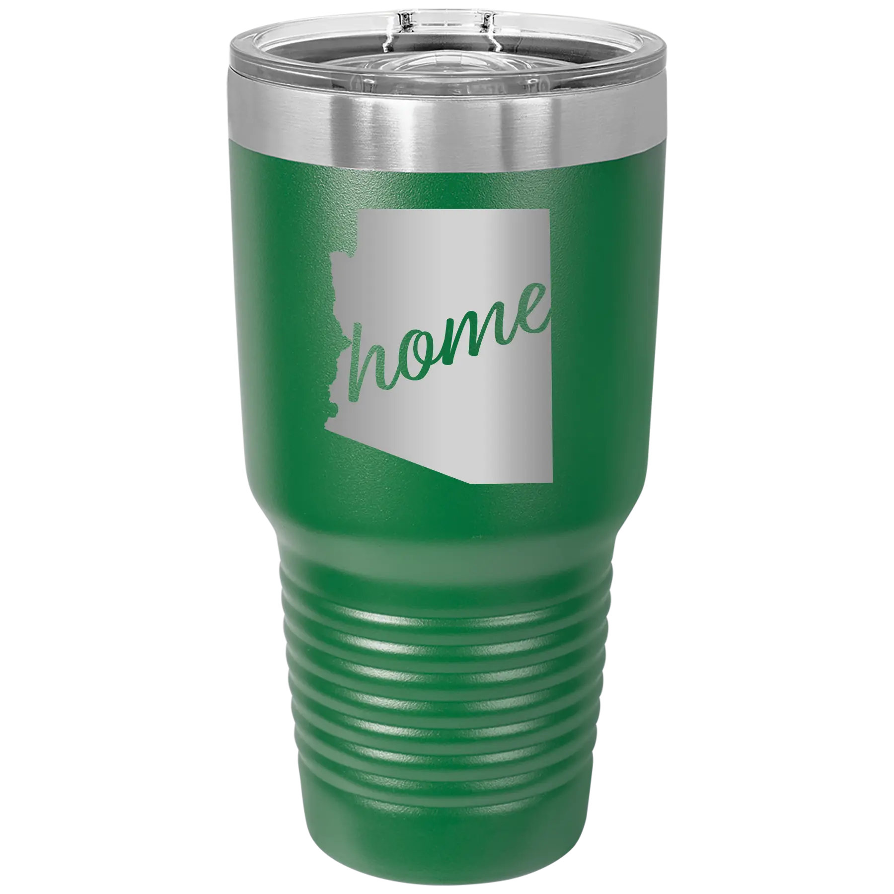Laser etched green 30 oz vacuum insulated tumbler with 'Arizona Home' design