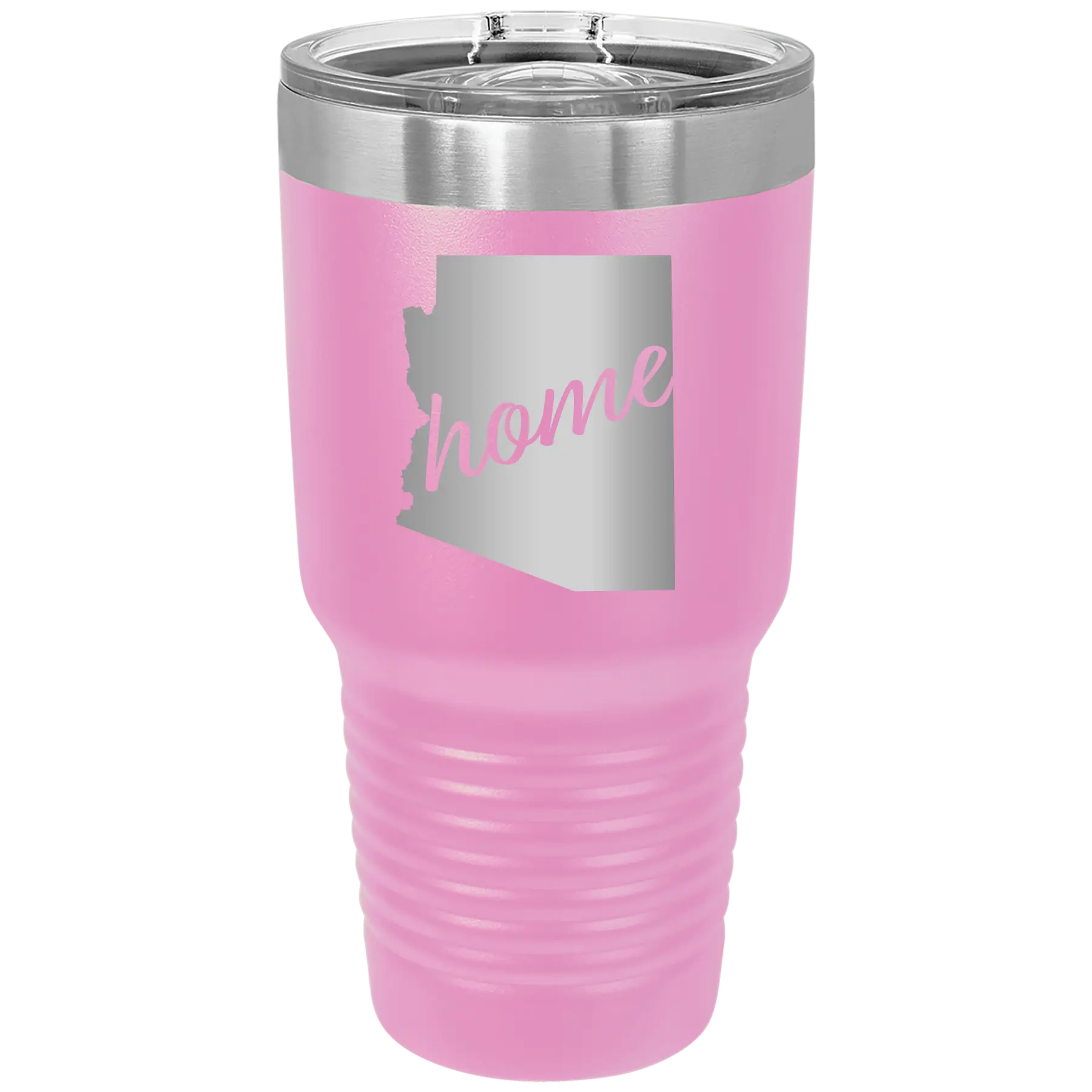 Laser etched light purple 30 oz vacuum insulated tumbler with 'Arizona Home' design