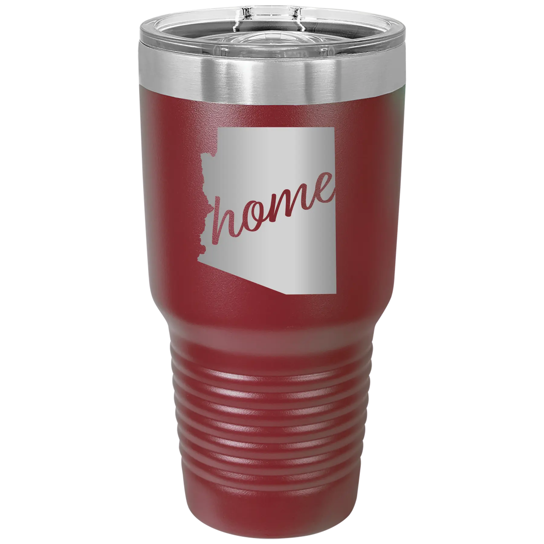 Laser etched maroon 30 oz vacuum insulated tumbler with 'Arizona Home' design