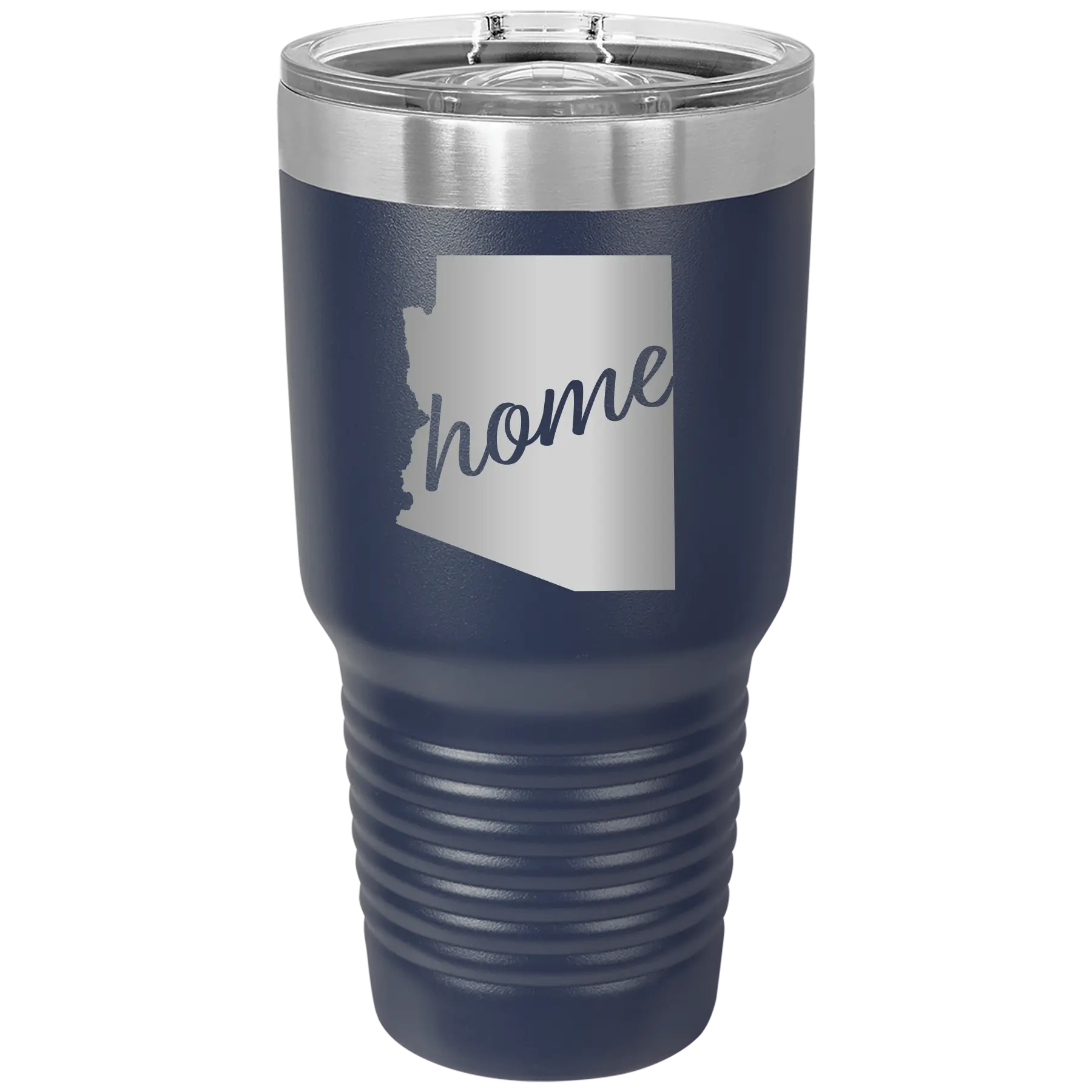 Laser etched navy 30 oz vacuum insulated tumbler with 'Arizona Home' design