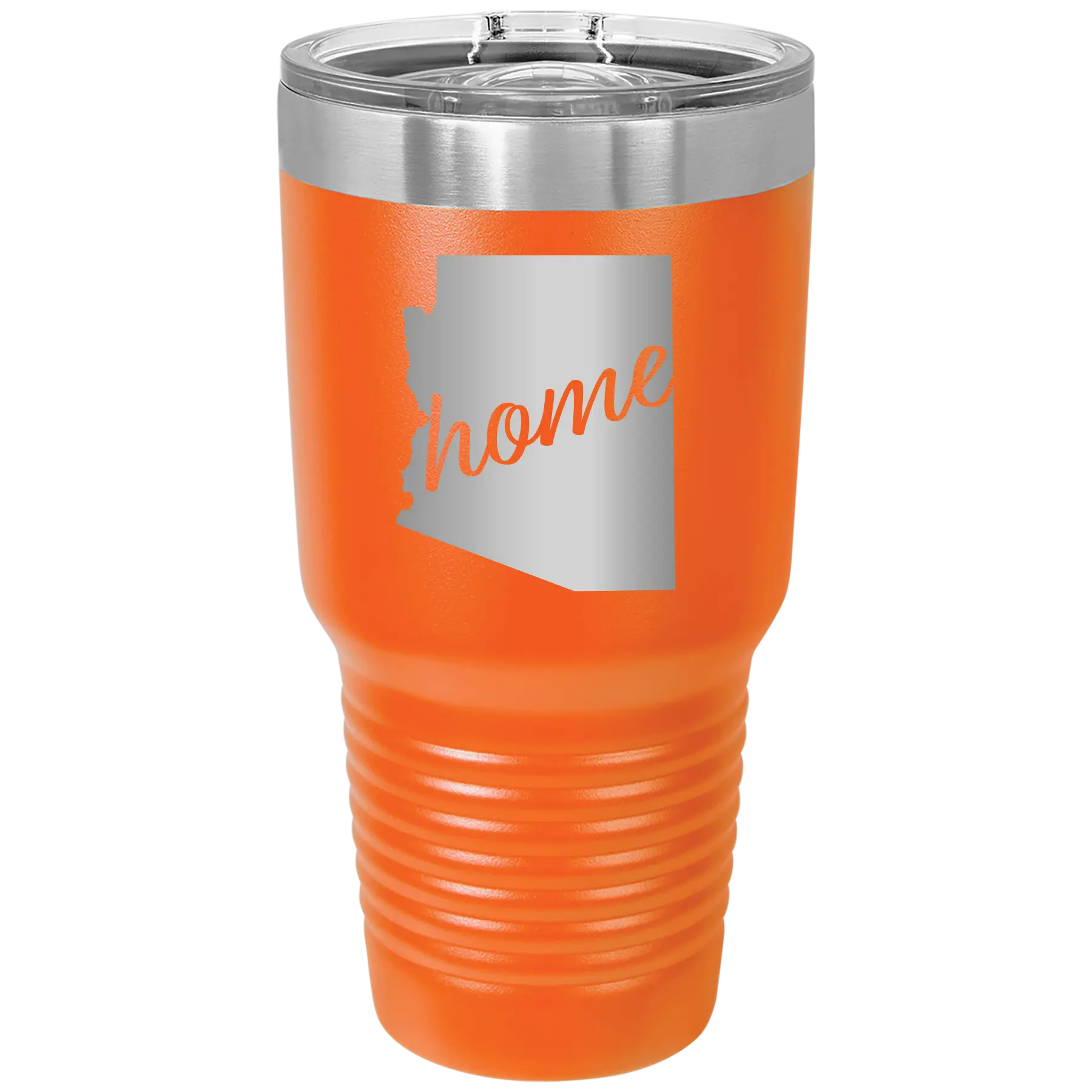 Laser etched orange 30 oz vacuum insulated tumbler with 'Arizona Home' design