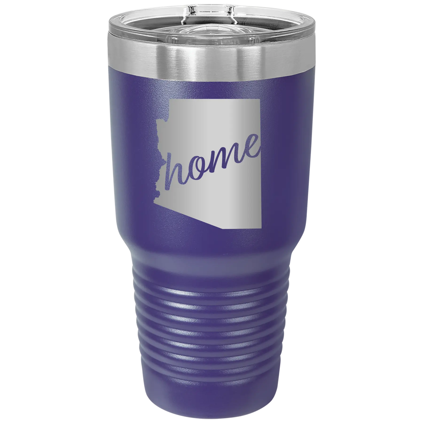 Laser etched purple 30 oz vacuum insulated tumbler with 'Arizona Home' design