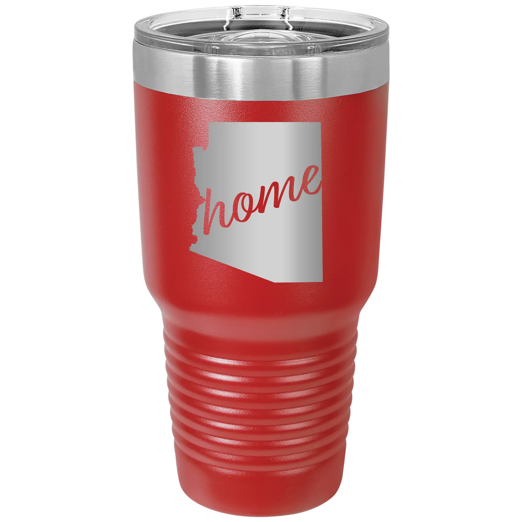 Laser etched red 30 oz vacuum insulated tumbler with 'Arizona Home' design