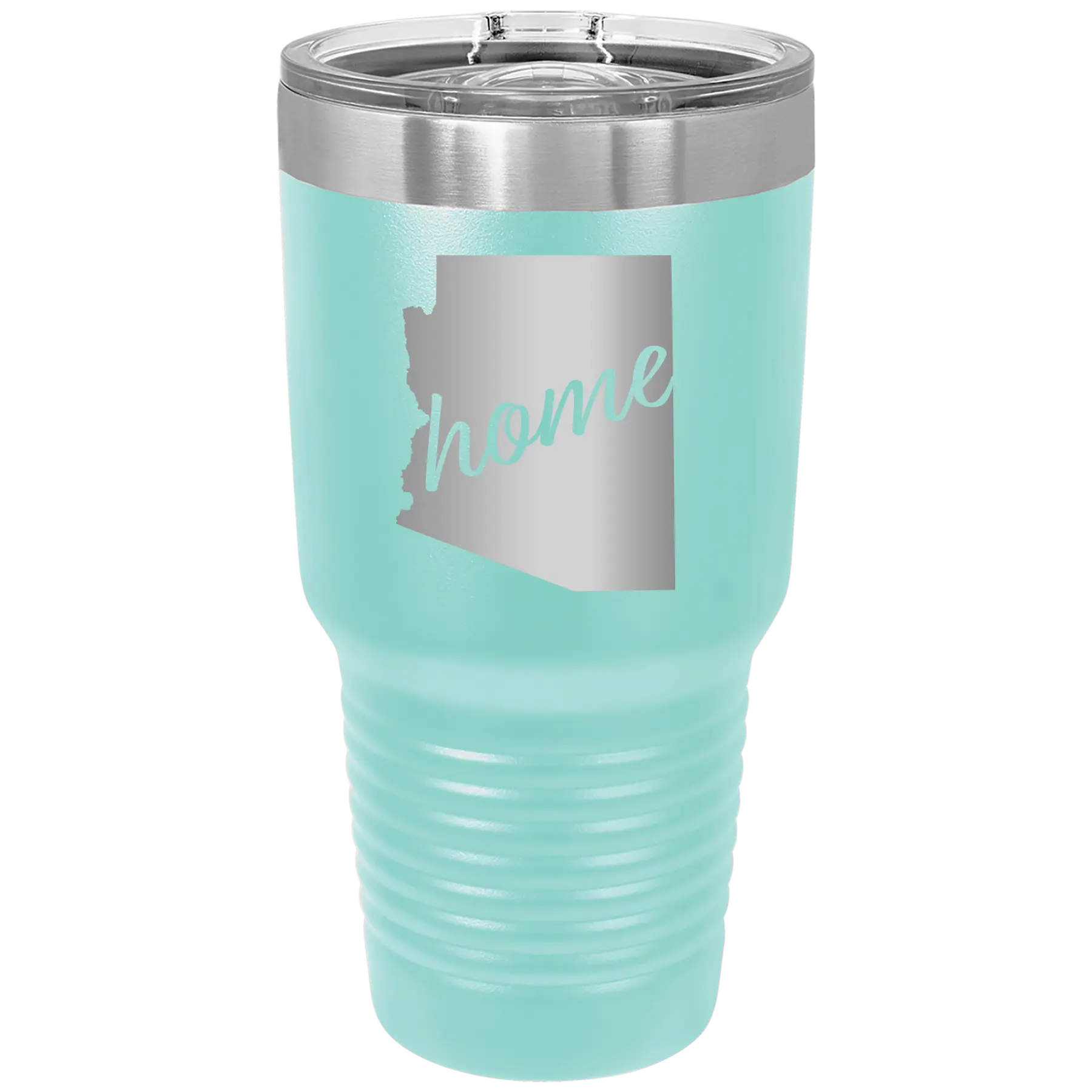 Laser etched teal 30 oz vacuum insulated tumbler with 'Arizona Home' design
