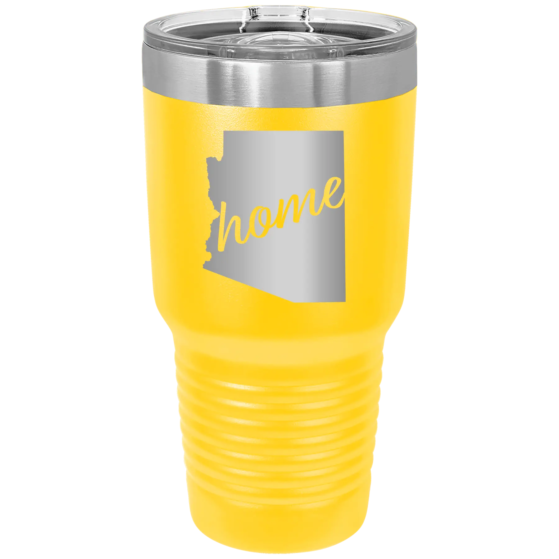 Laser etched yellow 30 oz vacuum insulated tumbler with 'Arizona Home' design