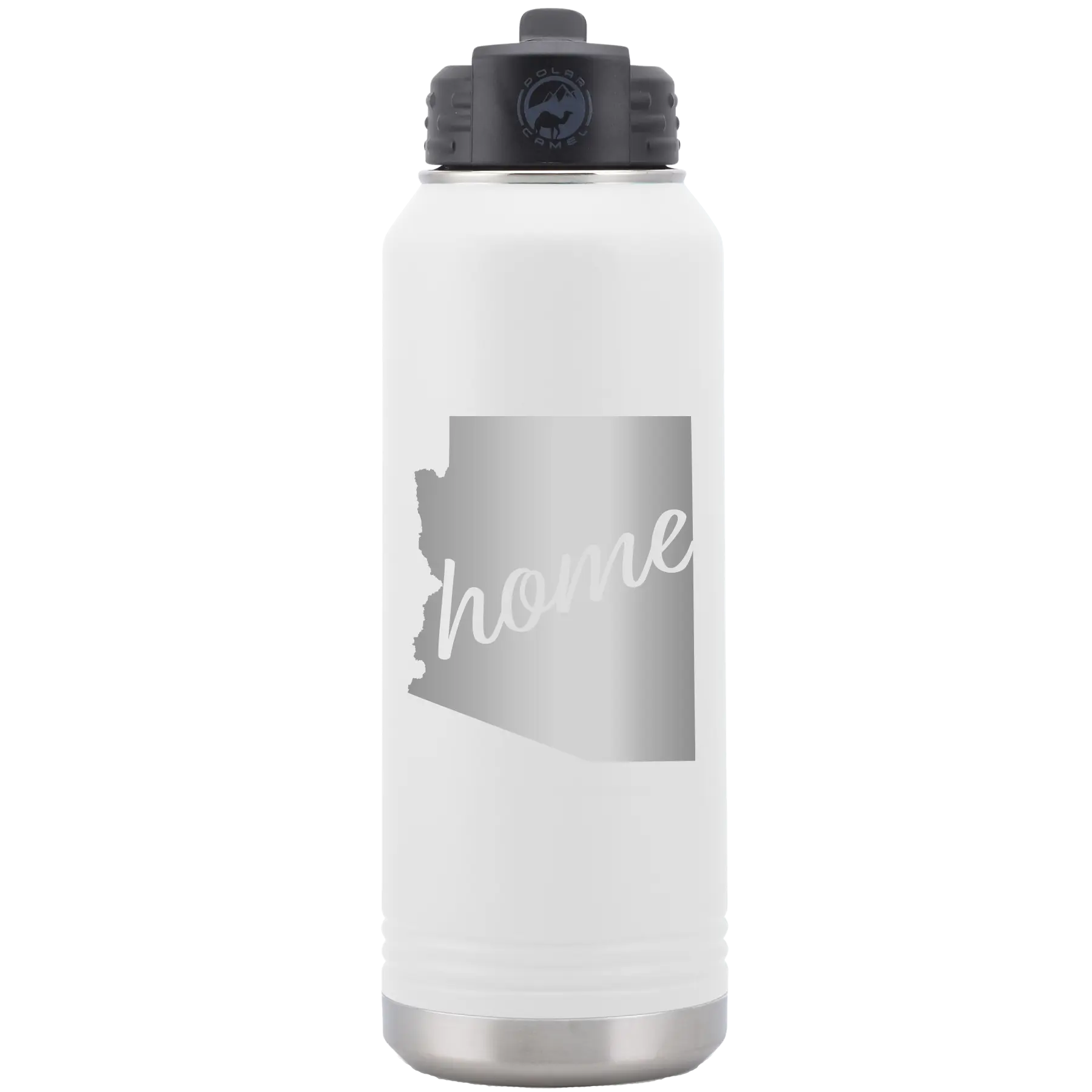 Laser etched white 32 oz vacuum insulated water bottle with 'Arizona Home' design