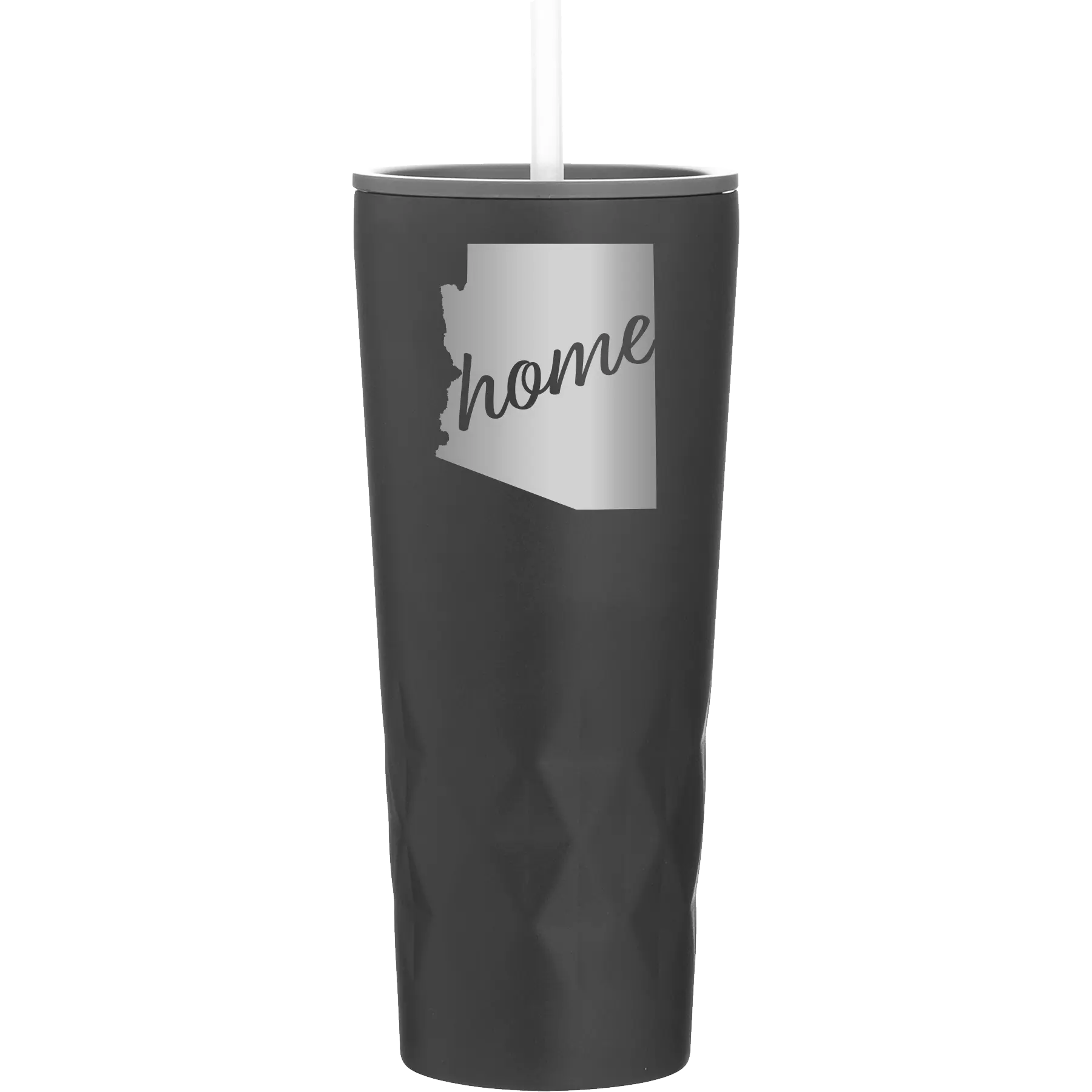 Laser etched black 20 oz vacuum insulated tumbler with 'Arizona Home' design