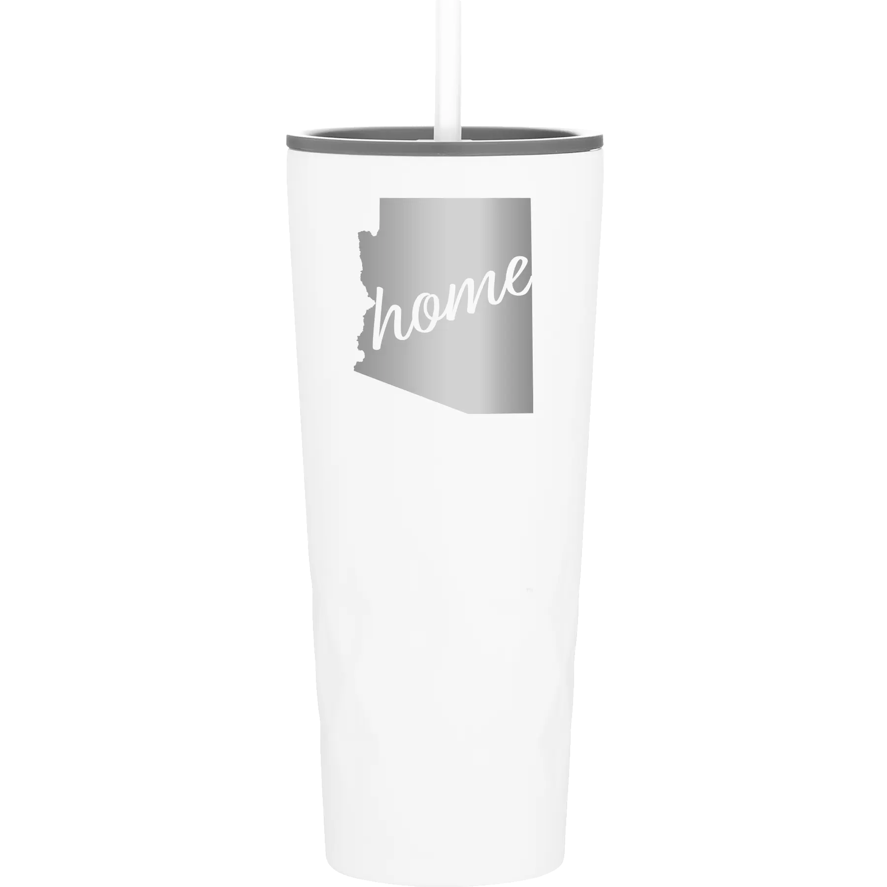 Laser etched white 20 oz vacuum insulated tumbler with 'Arizona Home' design