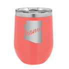 Laser etched coral 12 oz vacuum insulated wine cup with 'Arizona Home' design