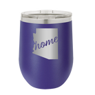 Laser etched purple 12 oz vacuum insulated wine cup with 'Arizona Home' design