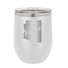 Laser etched white 12 oz vacuum insulated wine cup with 'Arizona Home' design